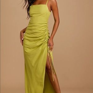 Lulus Love You Like I Do Lime Green Ruched Drawstring Maxi Dress